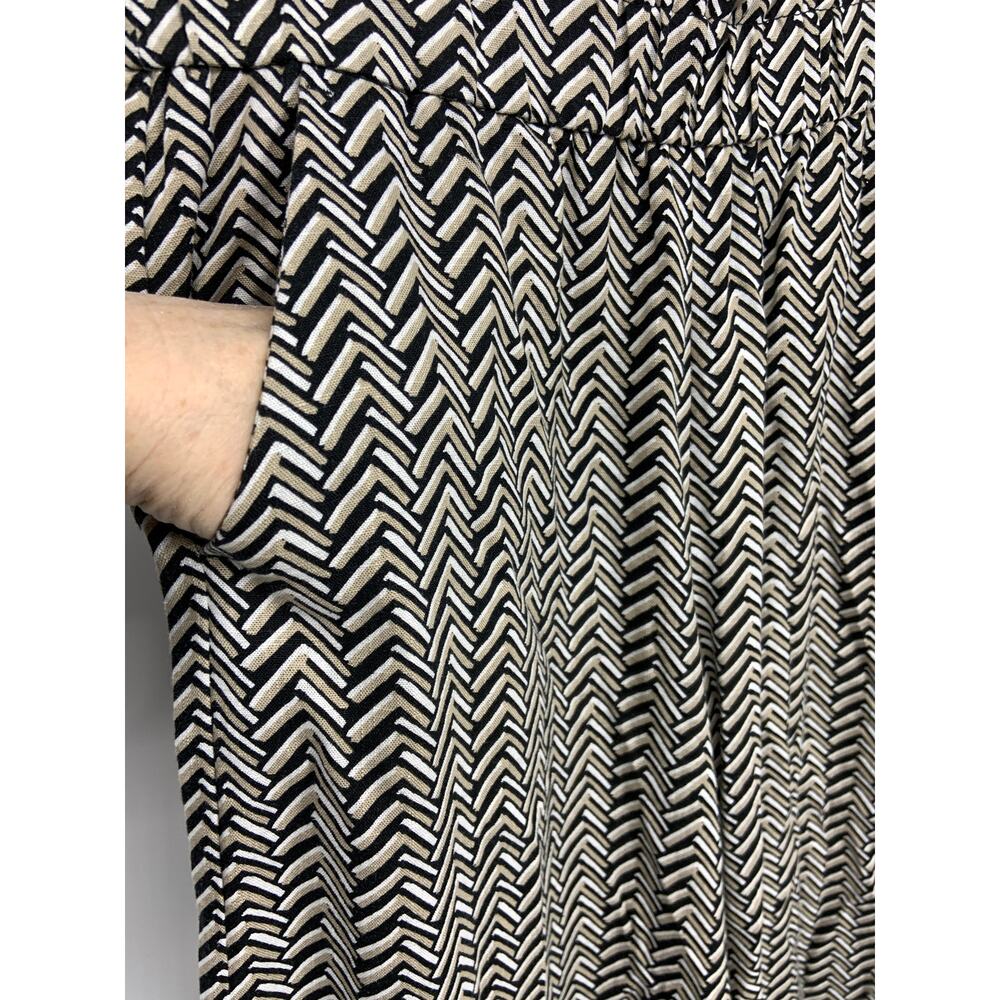 Loft Linen Blend High-Rise Pleated Wide Leg Pants Geometric Print Size S